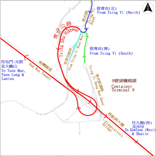 青衣區之連接道路(沙田及大嶼山方向) 